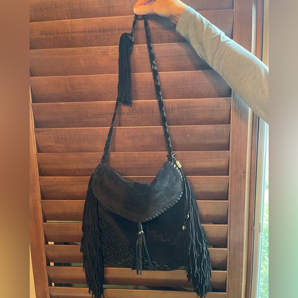 Jimmy Choo black suede fringed bag